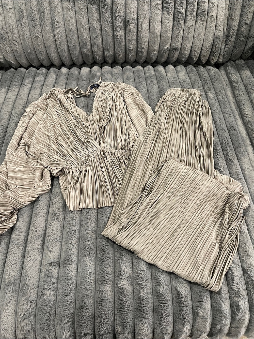 Pleated Wide-Leg 2 piece Set in champagne
